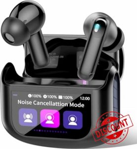 Wireless Earbuds with Smart Touch Screen ANC Active Noise Cancelling Bluetooth 5.4 Headphones in Ear Earphones with HD Mic HiFi Stereo Sound