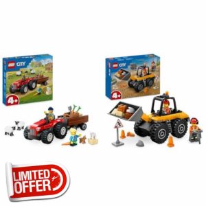 LEGO City Red Farm Tractor with Trailer & Sheep + Yellow Construction Wheel Loader 4+ Year Old Boys & Girls - Preschool 60461 + 6045
