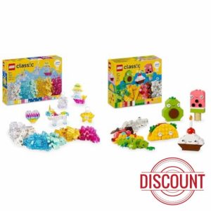 LEGO Classic Magical Transparent Box + Creative Food Friends Playset Colorful Building Bricks & Keyring Clips Set & Role-Play Toy for Boys and Girls 11040 + 11039