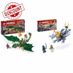 LEGO NINJAGO Lloyd’s Green Forest Dragon Figure + Young Dragon Riyu Toy Includes 3 Ninja Character Minifigures with Sword Accessories Imaginative Play 71829 + 7181