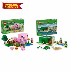 LEGO Minecraft The Baby Pig House + The Turtle Beach House Farm Animal Set 21268 + 21254