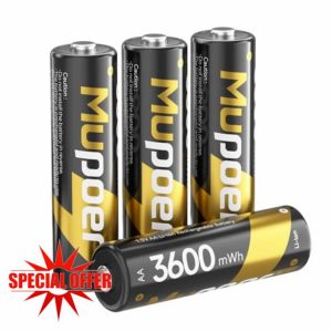 Rechargeable Battery AA Lithium 4 Count 3600 mWh