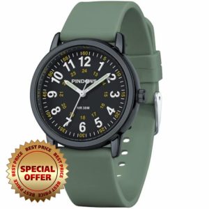 PINDOWS Womens Silicone Band Design Analog Quartz Wrist Watches for Young Women Ladies