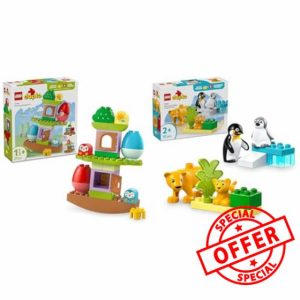 LEGO DUPLO My First Balancing & Stacking Tree + Wild Animal Families: Penguins & Lions Educational Toys Toddler Learning Set 10440 + 10442