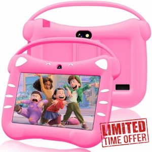 Toddler Tablet for Kids 7 Inch Kids Tablet Android with WiFi Dual Camera Bluetooth Parental Control Shockproof Case Educational Games 32GB ROM ages 3-14 year old (Rose Red)