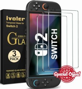 ivoler 3 Pack Screen Protector Compatible with Switch Nintendo 2 Model 2025 with Tempered Glass Protection Film - without air bubbles -Ultra Resistant Hardness 9H