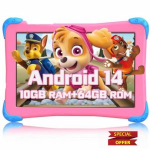 EagleSoar Kids Tablet 10 inch Android 14 Octa-core 10GB+64GB 1TB TF Expansion Tablet for Kids with Kids App Parental Control 5G WiFi Dual Camera with Case 2-Year Warranty (Pink)