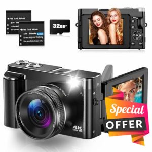 Digital Camera 4K 48MP Autofocus Vlogging Camera with 3" 180°Flip Screen