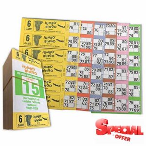 750 BOOKS 6 PAGE GAME STRIPS OF 6 TV JUMBO BINGO TICKET SHEET BIG BOLD NUMBERS