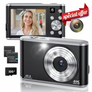 Digital Camera- Compact Camera 4K 48MP Autofocus Dual-Lens with 32GB SD Card