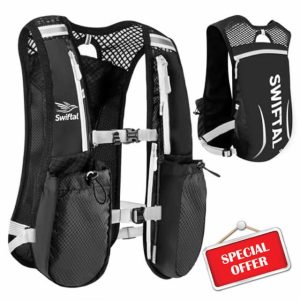 SWIFTAL Black Lightweight Phone Holder Running Vest With 2X Water Bottle Storage | Reflective Hi Vis for Women & Men | Breathable Running Hydration Vest with Adjustable Straps