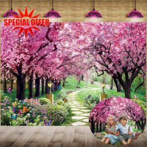Spring Scenery Photography Backdrop 7x5FT Spring Garden Flowers Tree Path Landscape Background Wedding Baby Shower Birthday Party Decorations Photo Booth Props
