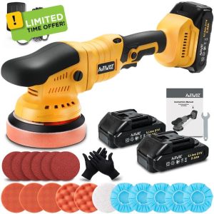 Cordless Car Polisher Buffer Sander 5inch Dual Action Polishing Machine Orbital DA Polish Kit 6 Speeds 2800-5800RPM with 2 2A 21V Battery for Car Boat Floor Polishing Buffing Scratch Removing