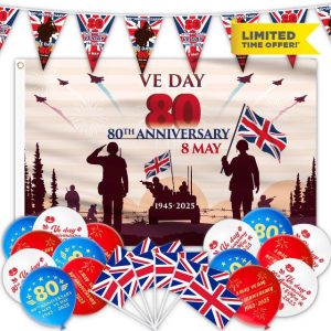 AhfuLife VE Day 80th Anniversary Flag Bunting Decorations Set