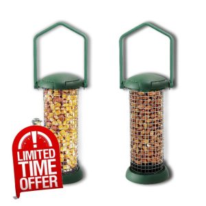 My Garden Hanging Bird Feeder - 2 Pack Peanut Feeders for Birds Rust-Proof Metal Mesh for Outdoor Birds - Easy Refill with Adjustable Roof & Carry Handle - Durable Weather Resista