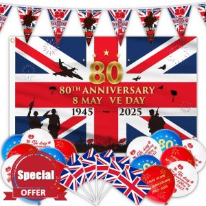 AhfuLife VE Day 80th Anniversary Flag Bunting Decorations Set