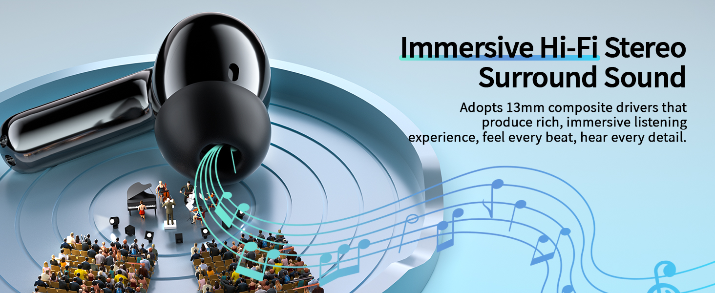 wireless ear buds Immersive Hi-Fi Stereo Surround Sound