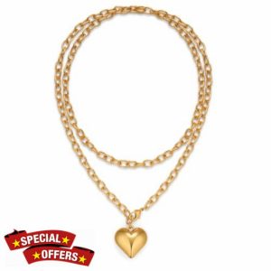 LILIE&WHITE Chunky Gold Sliver Heart Necklace for Women Chunky Link Chain Statement Necklace for Women – Trendy Costume Jewellery Gifts for Everyday