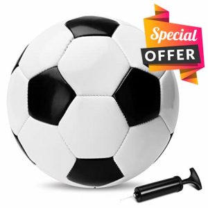 U&C Planet Size 3 Football for Kids Classic Soccer Football Black and White Small Soccer Ball with Pump Childrens Lightweight Toddler Indoor Outdoor Game