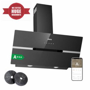 CIARRA CBCB9736F Angled Cooker Hood 90cm Head-Free Hood Recirculating & Ducting Wall Mounted Chimney Extractor Fan with Touch Control Panel 4 Speed Settings LED Lighting            [Energy Class A+++]