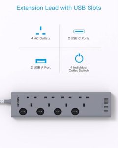 HANYCONY 4 Way Plug Extension Socket with Individual Switches