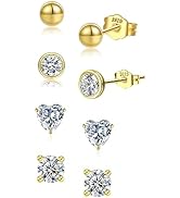Sterling Silver Stud Earrings 7Pairs Silver Stud Earrings for Women Hypoallergenic Huggie Hoop Ea...