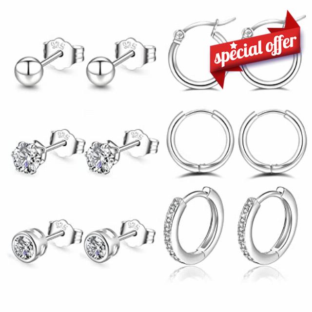 Silver Hoops Earrings for Women 925 Sterling Silver Hoop Earrings with Silver Stud Earrings Set with Cubic Zirconia Unisex Sleeper Huggie Small Hoop Earrings for Men Women(4mm*3+1 * 8/10/12mm) PABBEU