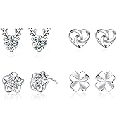 Silver Stud Earrings for Women,S925 Sterling Silver Stud Earrings Cute Deer Butterfly Heart Silve...