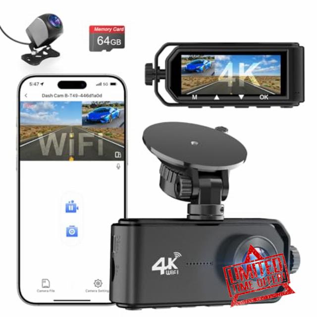CHORTAU 4K Dash Cam Front and Rear Camera