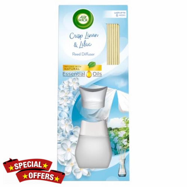 Air Wick Crisp Linen & Lilac Essential Oils Reeds Diffuser 42ml Lasts up to 6 weeks. Air Freshene