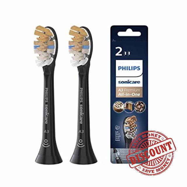 Philips Sonicare Original A3 Premium All-in-One Standard Sonic Toothbrush heads - 2 Pack in Black (Model HX9092/11)
