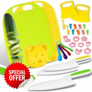 33 PCS Kids Knife Set for Chopping & Montessori Toddler Kitchen Set - Real Safe Cooking Tools for Ages 3-10