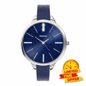 Sekonda Ada 39mm Women's Quartz Watch Three Hand with Stone Set Sunray Dial Analogue Display and Leather Strap