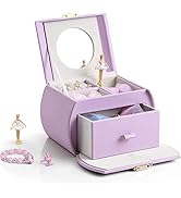 Vlando Musical Jewellery Box with Spinning Ballerina, Lockable Jewelry Case with Unicorn Sticker ...