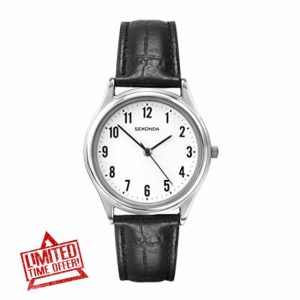 Sekonda Mens 40mm Evans Classic Three Hand Analogue Quartz Watch Alloy Case with Black Leather Strap