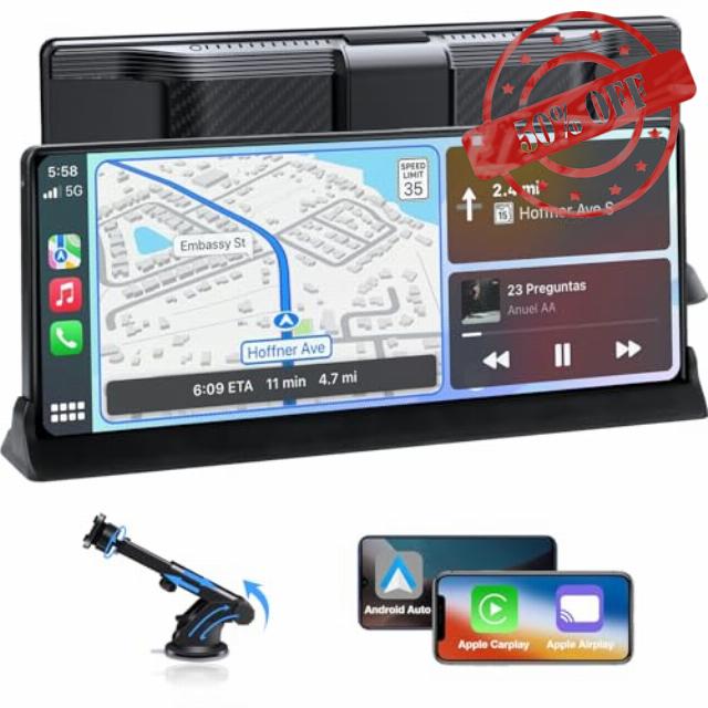 【2025 Exclusive Bracket】Apple Car Play Screen 10.26” Wireless Apple CarPlay Android Auto IPS Display Protable Car Stereos Audio Receivers with GPS Navigation/Voice Control/Bluetooth/Mirror Link/WiFi