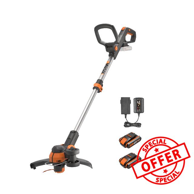 WORX WG163E 18V (20V MAX) Cordless Grass Trimmer With Command Feed And 2 Batteries Strimmer Line Strimmers Edge Cutter Black