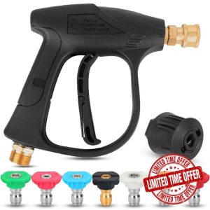 High Pressure Washer Gun 4350PSI - 7 Water Nozzle Tip & Quick Connector for Karcher K1-K7 Pressure Washer - Short Jet Wash Gun with M22 14MM Fitting Hose Connector & 1/4'' Quick Connecto