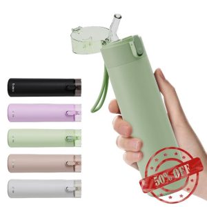Exllena Small Water Bottle 270ml with Straw – Small Flask with One-Hand Open Design