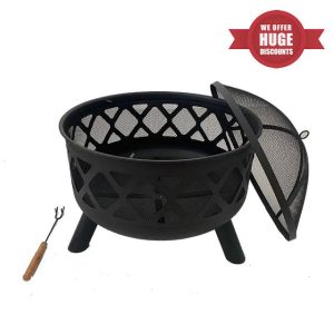 Neo Black Outdoor Heater Fire Pit Bowl Garden Patio Grate Lid Poker BBQ Charcoal Log Wood Burner Bonfire Camping