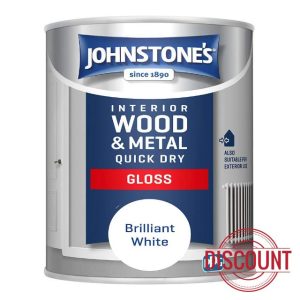 Johnstone's - Quick Dry Gloss - Brilliant White - Gloss Finish - Water Based - Interior Wood & Metal - Radiator Paint - Low Odour - Dry in 1-2 Hours - 8m2 Coverage per Litre - 0.75 L