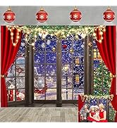 Christmas Backdrop Winter Snowflake Pillow Window Sill Moon Reindeer Santa Wreath Christmas Wreat...