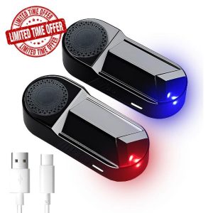JinRui-T 2PCS Solar Power Fake Car Alarm LED Light Simulated Dummy Warning Anti-Theft LED Flashing Security Light Car Alarm Lamp Anti-Theft Measures with USB Port Blue & Red Light (Cologne Fragrance)