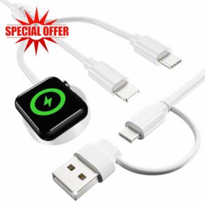 Multi Charger Cable 3 in 2 for Apple Watch iWatch Charger USB C/A Travel Essentials Fast Charging Compatible with iWatch Series 10/Ultra/SE/9/8/7/6/5/4/3/2 & iPhone 16/15/14/13/SE/Galaxy S25 125cm