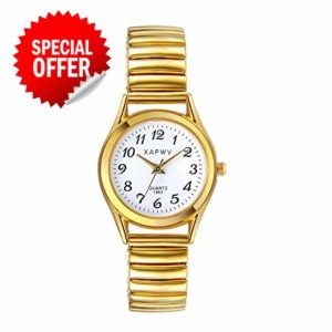 JewelryWe Women's Elastic Watch Easy Reader Analog Quartz Stretch Band Wristwatch for Valentine's Day