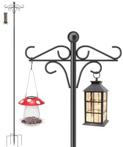 234cm Free Standing Wild Bird Feeder Poles and Hangers Heavy Duty Metal Bird Feeding Stand Shepherd Crook Hook for Outdoor Garden Light Lante