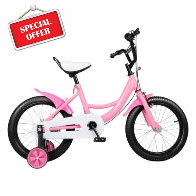 Poyujkyhr 16 inch Kids Bike Children Girls Boys Bicycle Adjustable Height Cycling with Removable Stabilisers Combined Front and Rear Brakes Bicycle Shock-absorbing Tires Bike for Kids Age 5-8