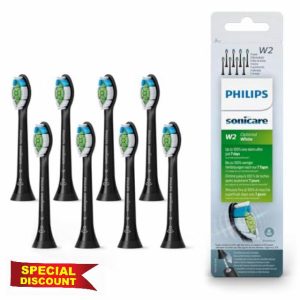 Philips Sonicare Original W2 Optimal White Standard Sonic Toothbrush Heads - 8 Pack in Black (Model HX6068/13)