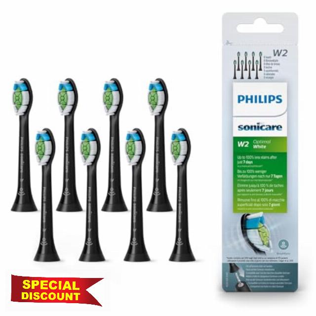 Philips Sonicare Original W2 Optimal White Standard Sonic Toothbrush Heads - 8 Pack in Black (Model HX6068/13)
