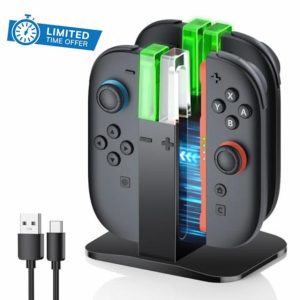 FYOUNG Controller Charger Stand for Nintendo Switch 2 (2025) - Magnetic Charging Dock for Joycon 2 with LED Bar Indicator - Compact Design 4 Controllers Fast Charge Station Accessories